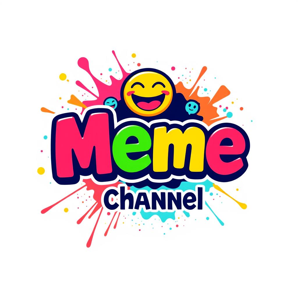 A vibrant and playful logo design for a meme channel, featuring bold, colorful typography with the word 'Meme' in an eye-catching font