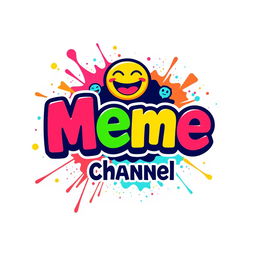 A vibrant and playful logo design for a meme channel, featuring bold, colorful typography with the word 'Meme' in an eye-catching font