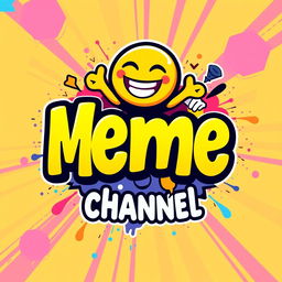 A vibrant and playful logo design for a meme channel, featuring bold, colorful typography with the word 'Meme' in an eye-catching font