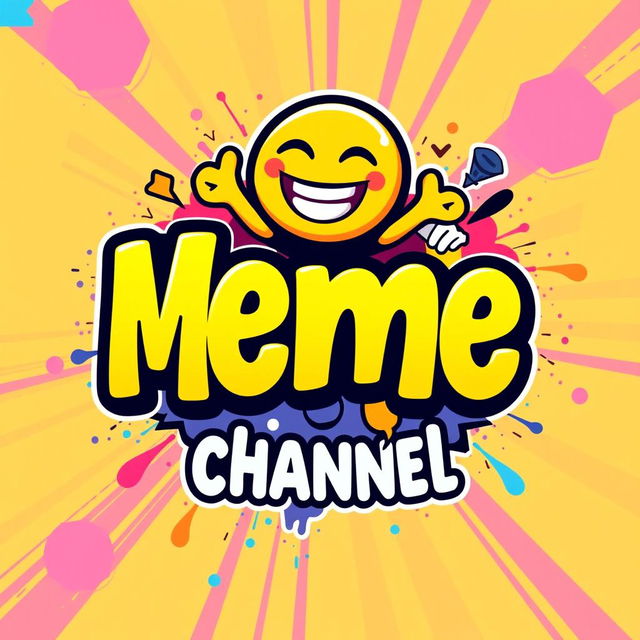 A vibrant and playful logo design for a meme channel, featuring bold, colorful typography with the word 'Meme' in an eye-catching font