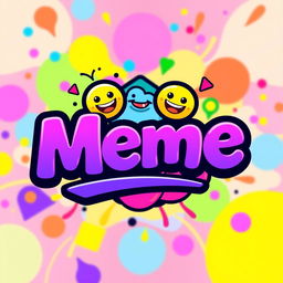 A vibrant and playful logo design for a meme channel, featuring bold, colorful typography with the word 'Meme' in a fun, eye-catching font