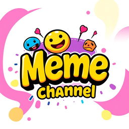 A vibrant and playful logo design for a meme channel, featuring bold, colorful typography with the word 'Meme' in a fun, eye-catching font