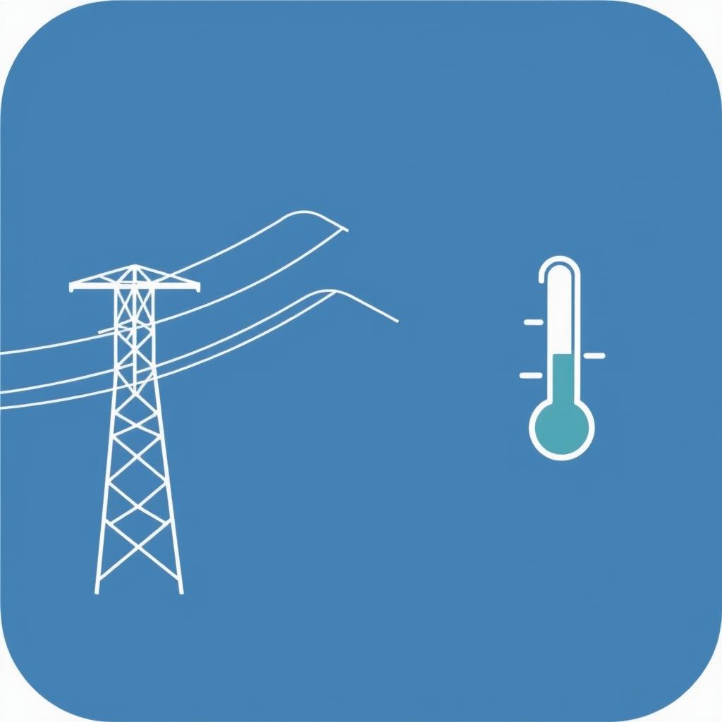 A vector icon designed to represent wind, temperature, and electric conductor tension in a transmission line, tailored for an academic presentation in a Bachelor of Science in Electrical and Electronics Engineering (EEE)