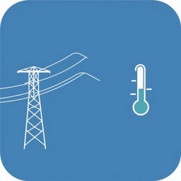 A vector icon designed to represent wind, temperature, and electric conductor tension in a transmission line, tailored for an academic presentation in a Bachelor of Science in Electrical and Electronics Engineering (EEE)