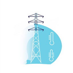 A vector icon designed to represent wind, temperature, and electric conductor tension in a transmission line, tailored for an academic presentation in a Bachelor of Science in Electrical and Electronics Engineering (EEE)