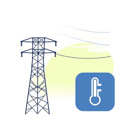 A vector icon designed to represent wind, temperature, and electric conductor tension in a transmission line, tailored for an academic presentation in a Bachelor of Science in Electrical and Electronics Engineering (EEE)