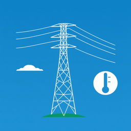 A vector icon designed to represent wind, temperature, and electric conductor tension in a transmission line, tailored for an academic presentation in a Bachelor of Science in Electrical and Electronics Engineering (EEE)