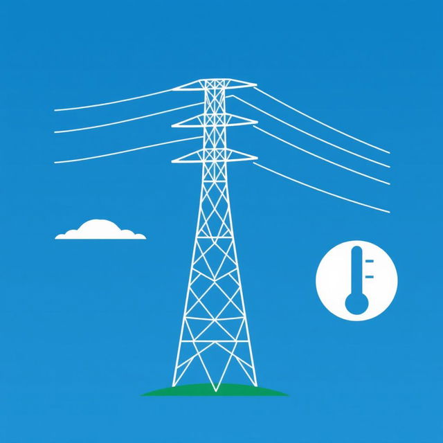 A vector icon designed to represent wind, temperature, and electric conductor tension in a transmission line, tailored for an academic presentation in a Bachelor of Science in Electrical and Electronics Engineering (EEE)