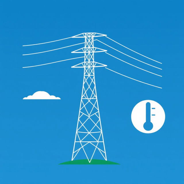 A vector icon designed to represent wind, temperature, and electric conductor tension in a transmission line, tailored for an academic presentation in a Bachelor of Science in Electrical and Electronics Engineering (EEE)