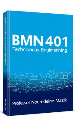 A book cover design for a title "BMN401" prominently displayed in bold white font against a vibrant blue background