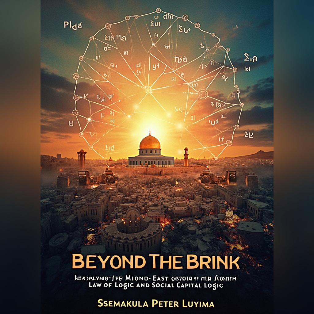 A visually striking book cover for 'Beyond the Brink: Resolving the Middle East Crisis with the Fourth Law of Logic and Social Capital Logic' by Ssemakula Peter Luyima