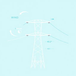 A vector icon designed to visually represent wind, temperature, electric conductor weight, conductor tension, and span length in a transmission line for an academic presentation in a Bachelor of Science in Electrical and Electronics Engineering (EEE)