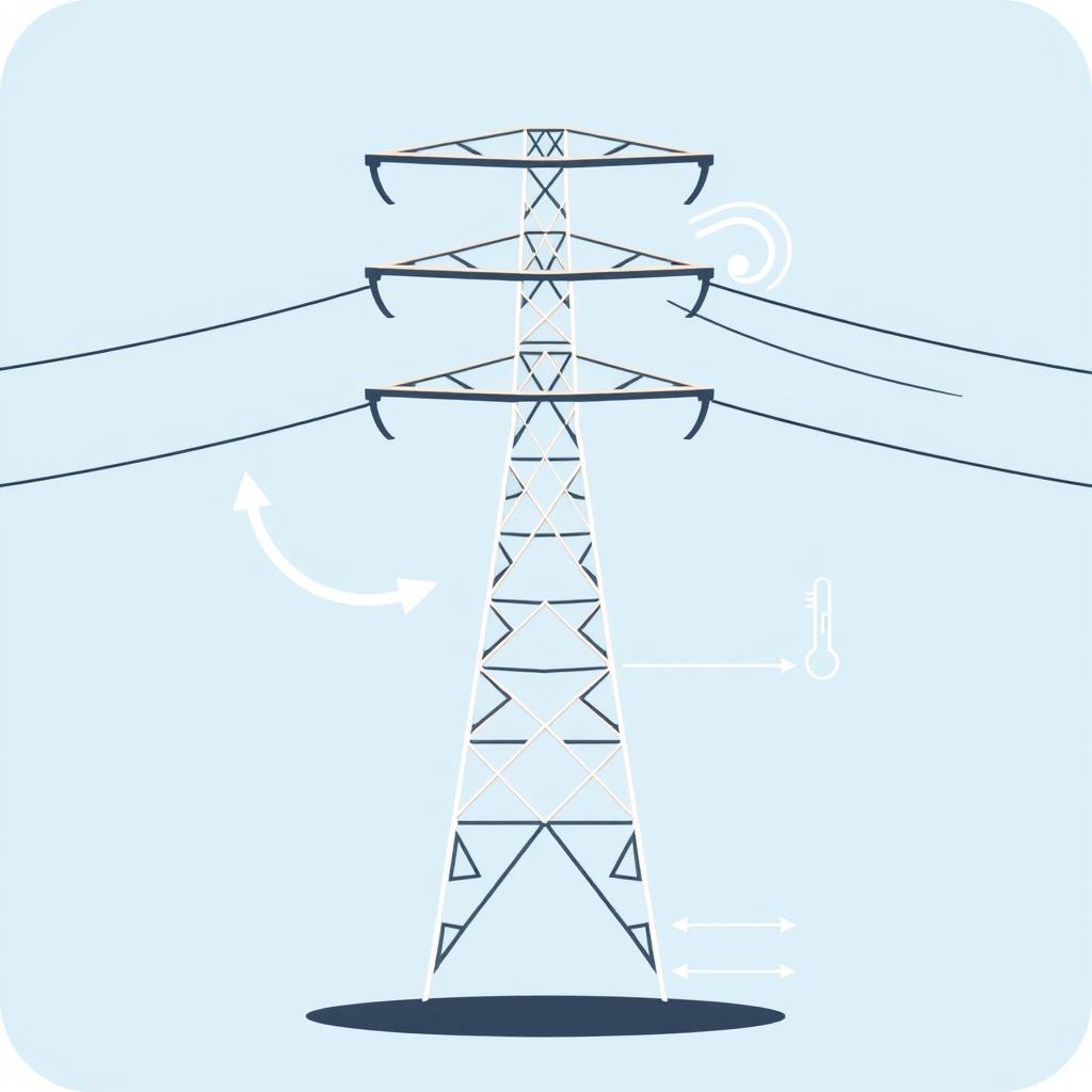 A vector icon designed to visually represent wind, temperature, electric conductor weight, conductor tension, and span length in a transmission line for an academic presentation in a Bachelor of Science in Electrical and Electronics Engineering (EEE)