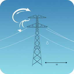 A vector icon designed to visually represent wind, temperature, electric conductor weight, conductor tension, and span length in a transmission line for an academic presentation in a Bachelor of Science in Electrical and Electronics Engineering (EEE)