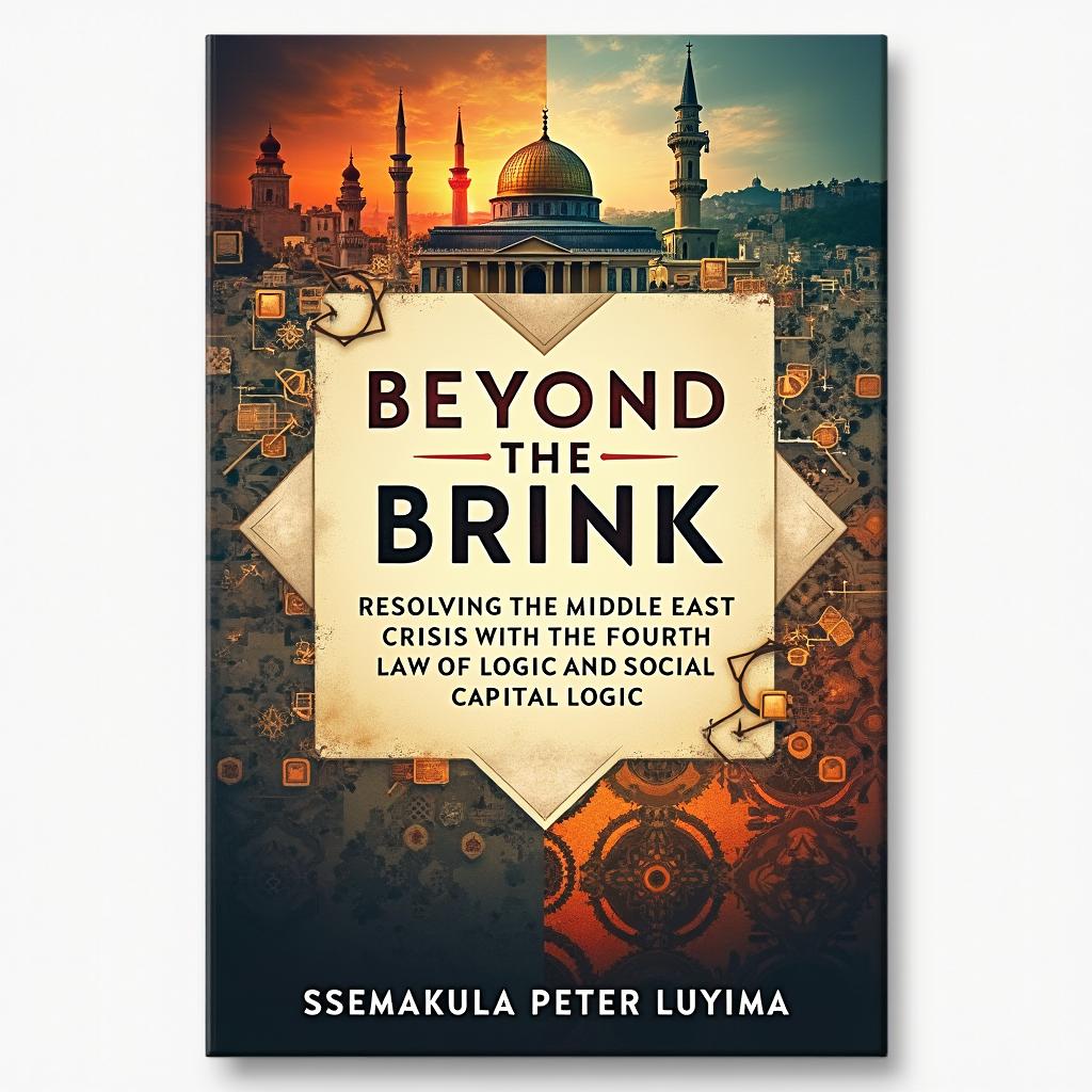 An impactful book cover design for 'Beyond the Brink: Resolving the Middle East Crisis with the Fourth Law of Logic and Social Capital Logic' by Ssemakula Peter Luyima