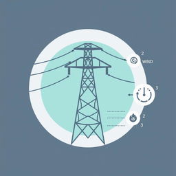 A vector icon designed for an academic presentation in a Bachelor of Science in Electrical and Electronics Engineering (EEE), visually representing wind, temperature, electric conductor weight, conductor tension, and span length in a transmission line