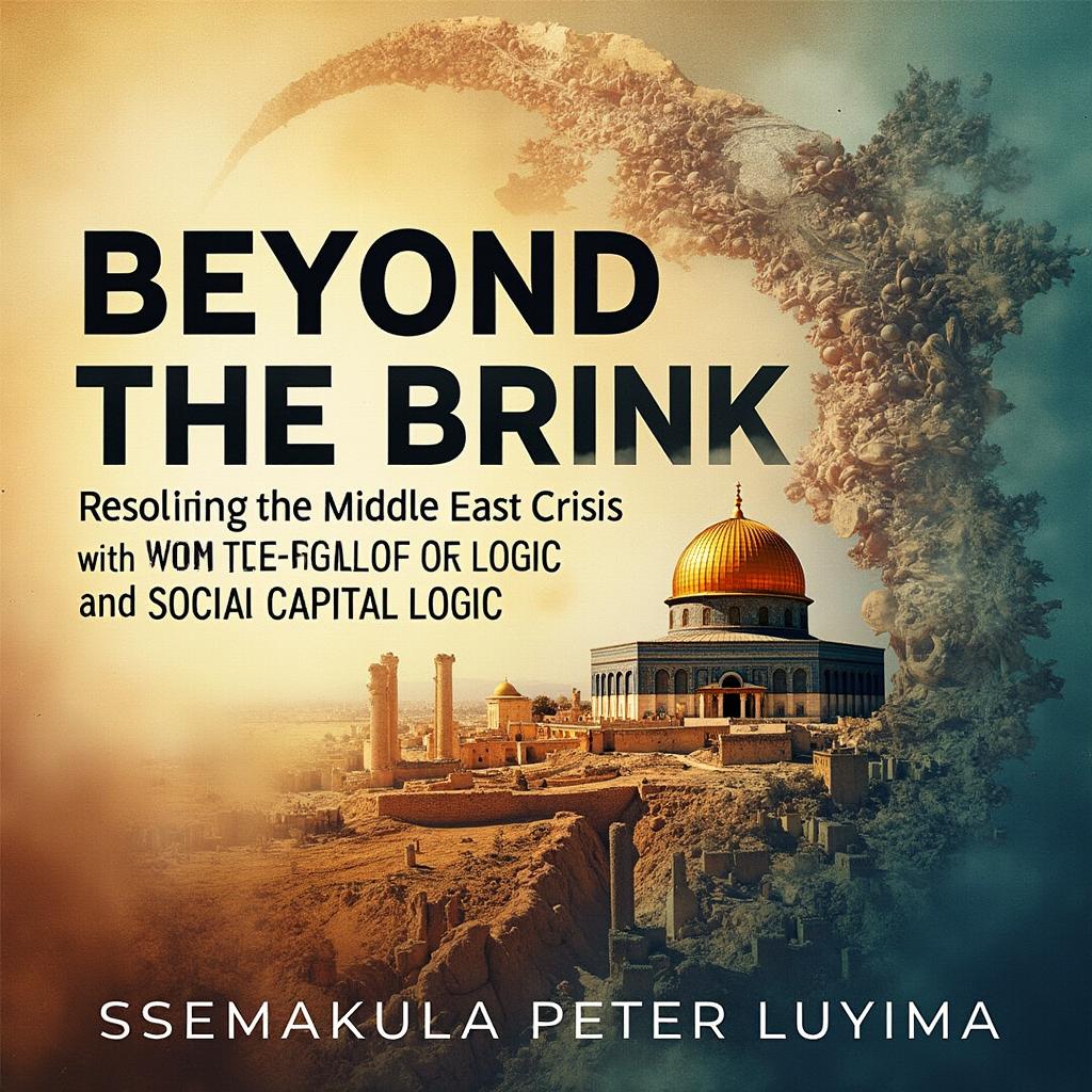 A captivating book cover for 'Beyond the Brink: Resolving the Middle East Crisis with the Fourth Law of Logic and Social Capital Logic' by Ssemakula Peter Luyima