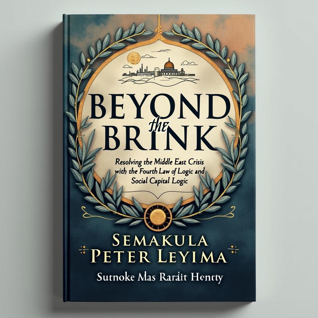 A captivating book cover design for 'Beyond the Brink: Resolving the Middle East Crisis with the Fourth Law of Logic and Social Capital Logic' by Ssemakula Peter Luyima