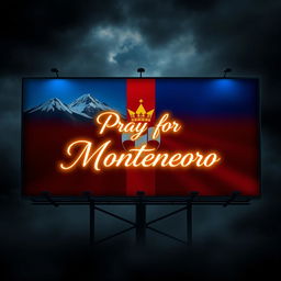 A striking billboard design featuring the Montenegro flag as the primary background