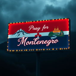 A striking billboard design featuring the Montenegro flag as the primary background
