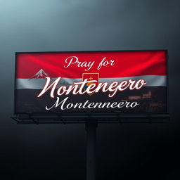 A striking billboard design featuring the Montenegro flag as the primary background