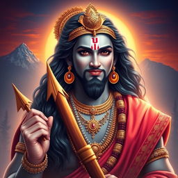 A majestic portrait of Lord Ram, depicted with a serene expression, wearing traditional royal attire