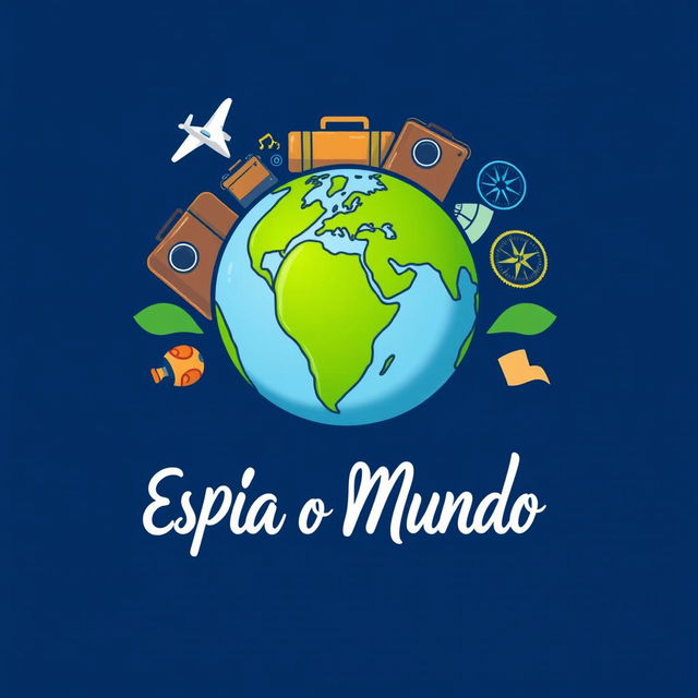 A logo design for a travel channel named 'Espia o Mundo', featuring an artistic representation of the globe placed in the center