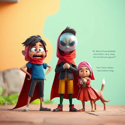 A 3D animated scene depicting a quirky and whimsical character named Ms