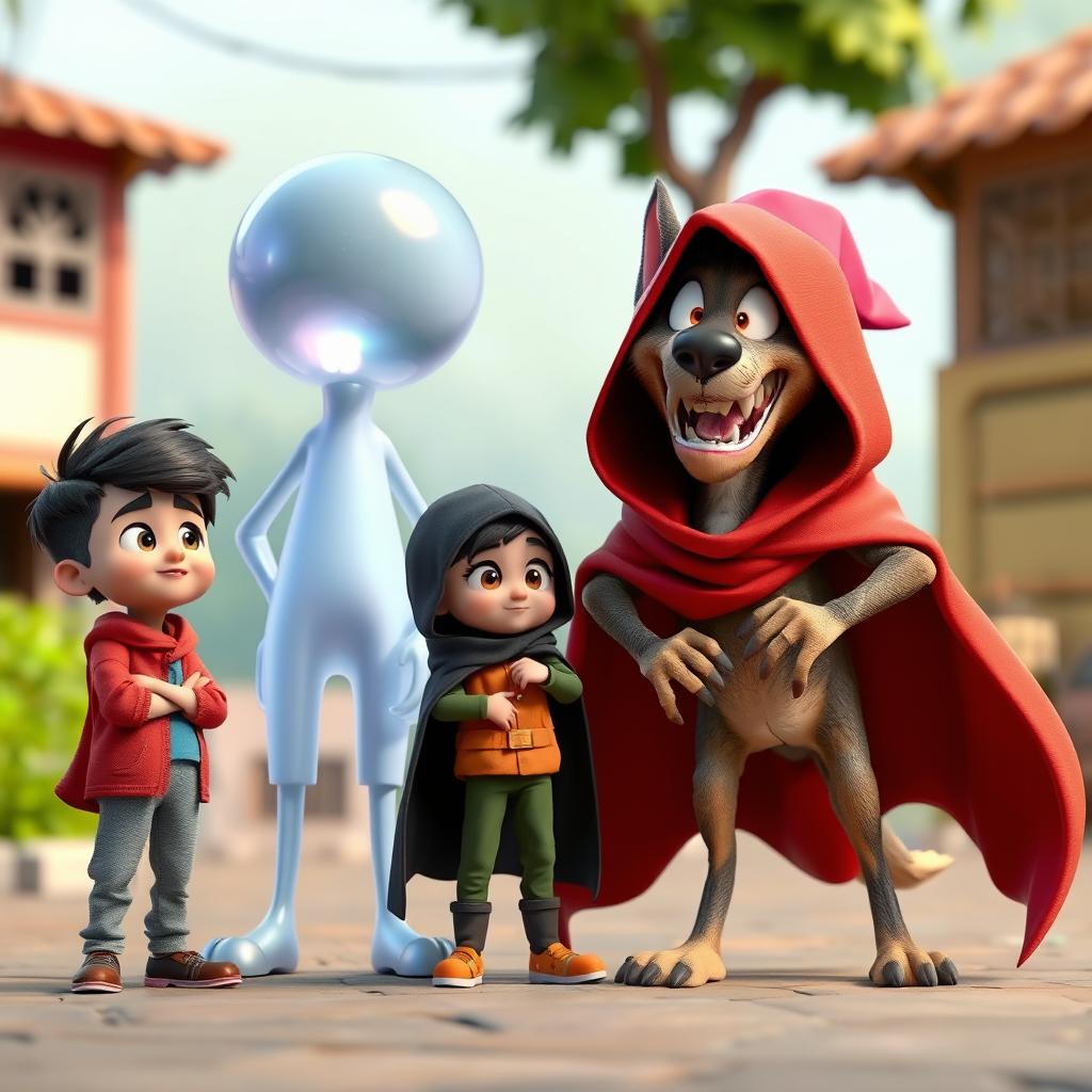 A 3D animated scene depicting a quirky and whimsical character named Ms