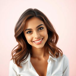 A stunning portrait of a human figure, showcasing striking facial features with captivating deep-set eyes and a warm smile
