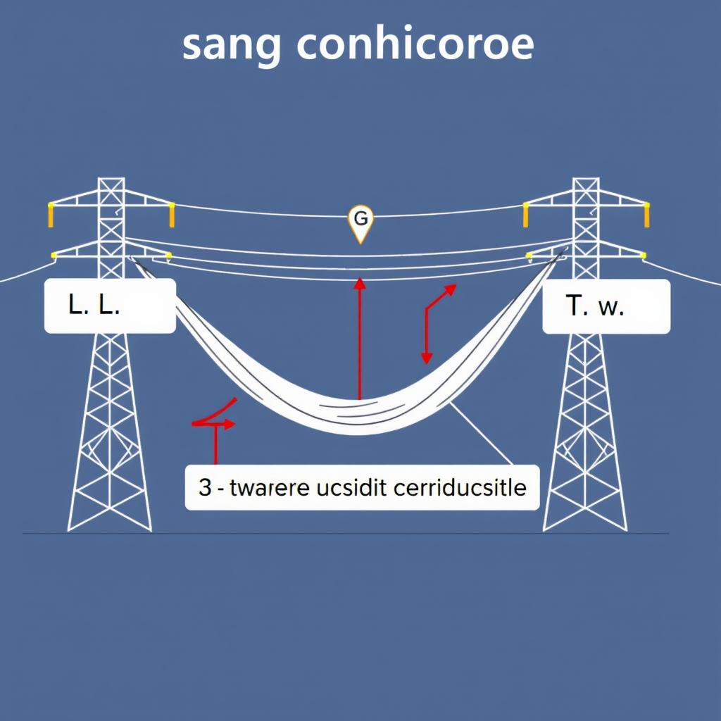 An annotated diagram of a sagging conductor in a transmission line, specifically designed for an academic presentation for a Bachelor of Science in Electrical and Electronics Engineering (EEE)