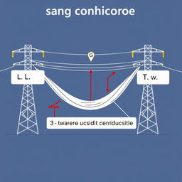 An annotated diagram of a sagging conductor in a transmission line, specifically designed for an academic presentation for a Bachelor of Science in Electrical and Electronics Engineering (EEE)