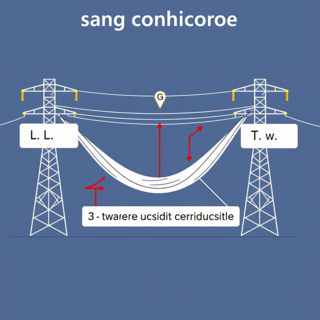 An annotated diagram of a sagging conductor in a transmission line, specifically designed for an academic presentation for a Bachelor of Science in Electrical and Electronics Engineering (EEE)