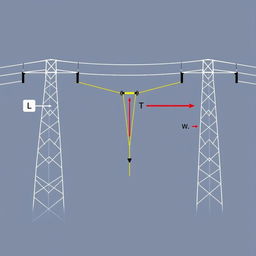 An annotated diagram of a sagging conductor in a transmission line, specifically designed for an academic presentation for a Bachelor of Science in Electrical and Electronics Engineering (EEE)