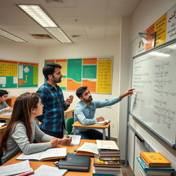 An educational setting focused on specialized tutoring for chemistry, calculus (حسابان), and mathematics specifically for university entrance exams (کنکور) in Iran