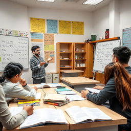 An educational setting focused on specialized tutoring for chemistry, calculus (حسابان), and mathematics specifically for university entrance exams (کنکور) in Iran
