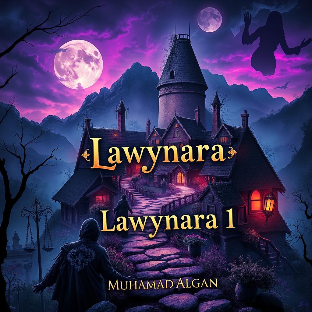 A captivating book cover design featuring a vibrant yet eerie village that symbolizes a fair legal system at its core