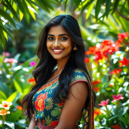 A beautiful Sri Lankan woman in a serene setting, showcasing her natural beauty and confidence