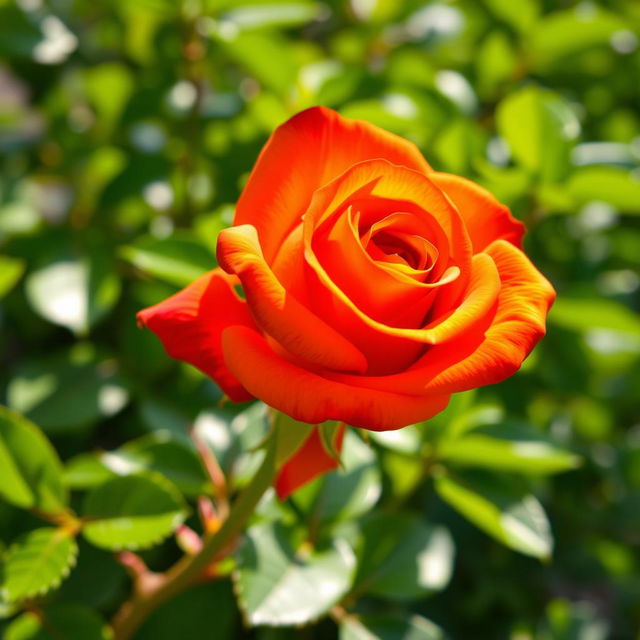 A stunning orange rose with intense, vibrant petals highlighted by brilliant red undertones, showcasing a rich color gradient that adds depth and dimension