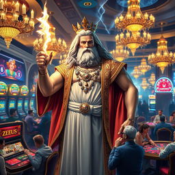Zeus, the Greek god of thunder, depicted in a luxurious casino setting