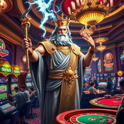 Zeus, the Greek god of thunder, depicted in a luxurious casino setting