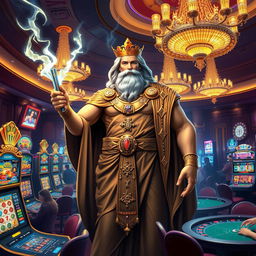 Zeus, the Greek god of thunder, depicted in a luxurious casino setting