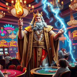 Zeus, the Greek god of thunder, depicted in a luxurious casino setting