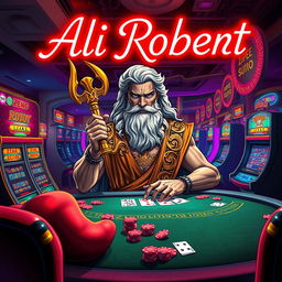 The Greek god of thunder, Zeus, engaging in a game of chance within a bustling gambling environment