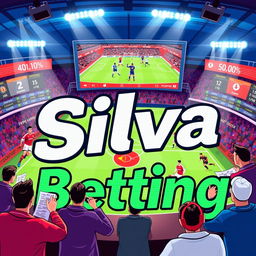 A dynamic scene representing football betting, featuring a vibrant sportsbook atmosphere