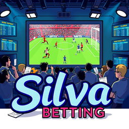 A dynamic scene representing football betting, featuring a vibrant sportsbook atmosphere