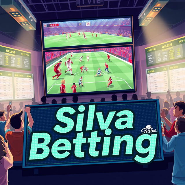 A dynamic scene representing football betting, featuring a vibrant sportsbook atmosphere