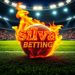 A dramatic football on a vibrant pitch, engulfed in flames that accentuate its intense energy