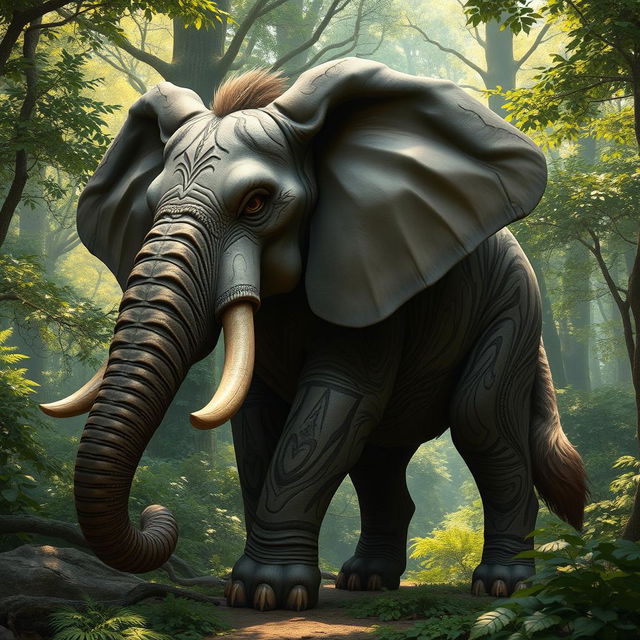 A fantastical creature that is a combination of a wolf and an elephant