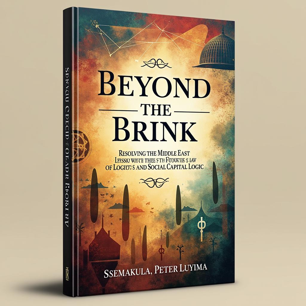 A captivating book cover design for 'Beyond the Brink: Resolving the Middle East Crisis with the Fourth Law of Logic and Social Capital Logic' by Ssemakula Peter Luyima